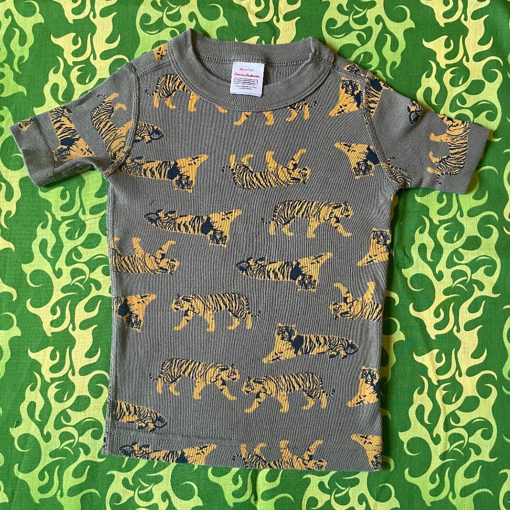 Hanna Andersson Short John SET Pajamas Organic Cotton Tigers Pyjamas size 3 90cm